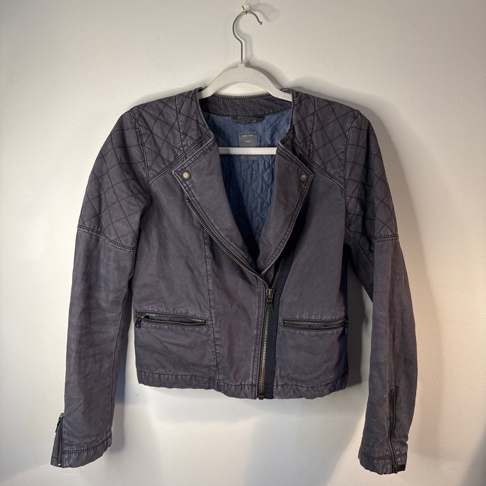Gap Gray Moto Jacket Womens 4 Quilted Asymmetrical Zip